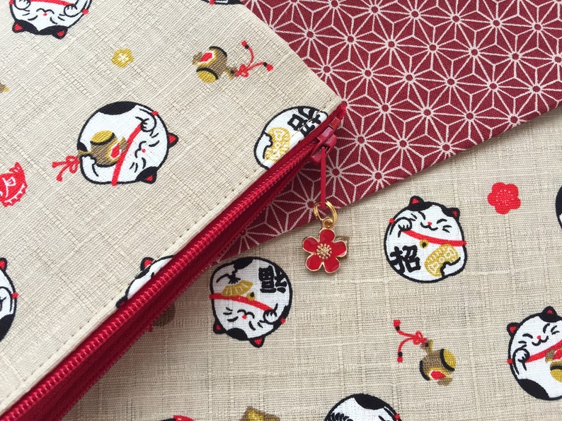 Maneki Neko Zipper Pouch /Coin Purse or Pencil Case Japanese Lucky Cat image 9