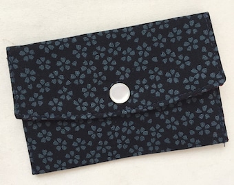 Business Card Case/ Gift Card Holder/ Mini Coin Purse - Sakura - Cherry Blossom - Japanese Traditional Spring Flower on Indigo