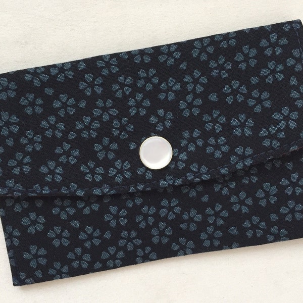 Business Card Case/ Gift Card Holder/ Mini Coin Purse - Sakura - Cherry Blossom - Japanese Traditional Spring Flower on Indigo