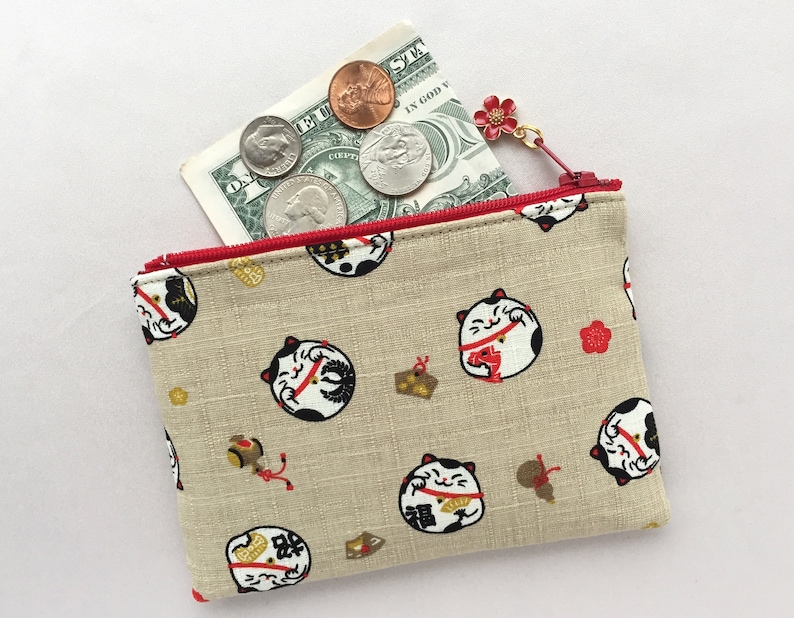 Maneki Neko Zipper Pouch /Coin Purse or Pencil Case Japanese Lucky Cat image 3