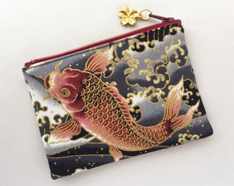 Koi Zipper Pouch / Coin Purse 3.5”x5”- “Koi no Takinobori”