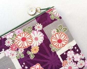 Japanese Flower Zipper Pouch - Chrysanthemum and Plum Blossom