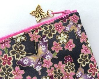 Sakura & Butterfly Coin Purse / Zipper Pouch