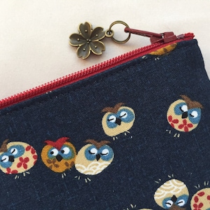 Estuche con cremallera, monedero o estuche para lápices con forma de búho: diseño tradicional japonés: pájaro de la suerte kawaii