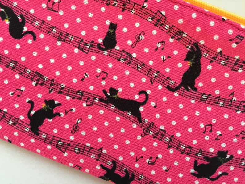 Fuchsia Kawaii Cat /& Music Pencil Case Zipper Pouch