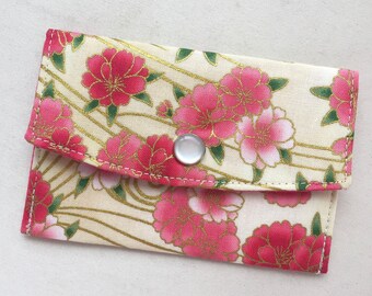 Business Card Case / Gift Card Holder / Snapped Pouch - Yaezakura - Double-Flowered Cherry Blossom on Cream