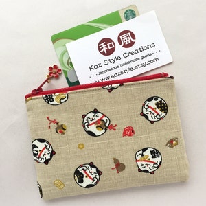 Maneki Neko Zipper Pouch /Coin Purse or Pencil Case Japanese Lucky Cat Coin Purse 3.5”x5”