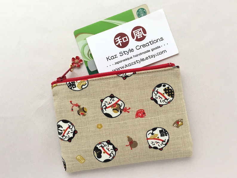 Maneki Neko Zipper Pouch /Coin Purse or Pencil Case Japanese Lucky Cat Coin Purse 3.5”x5”