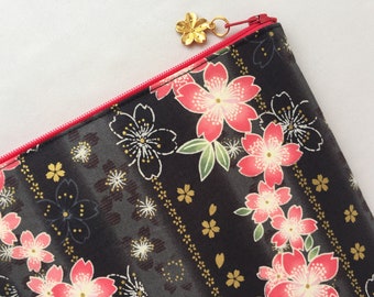 Sakura Zipper Pouch / Cosmetic Pouch - Cherry Blossom Garlands