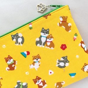 Shiba-inu Zipper Pouch - Japanese Lucky Dog - Shiba with Fujisan, Onigiri, Dango