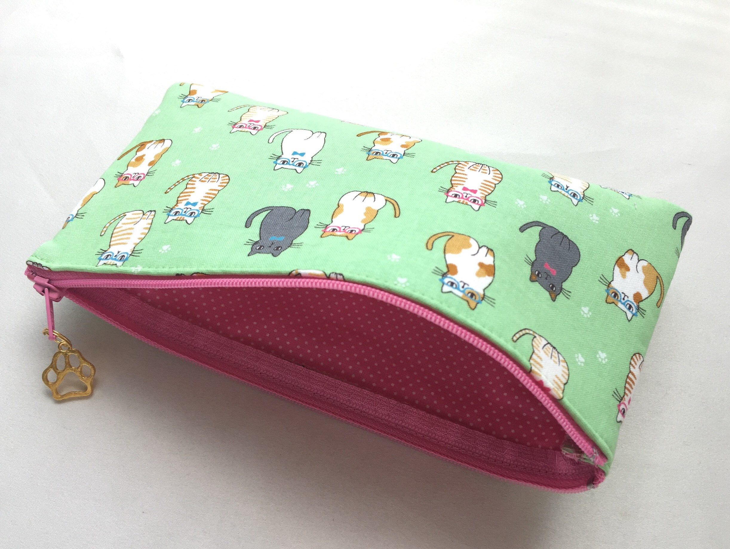 Cat Zipper Pouch / Pencil Case Cats With Eyeglasses and Bow Etsy