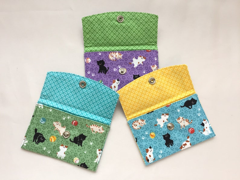 Business Card Case/ Gift Card Holder/ Mini Coin Purse Kawaii Neko Sky Blue, Green, or Purple image 8