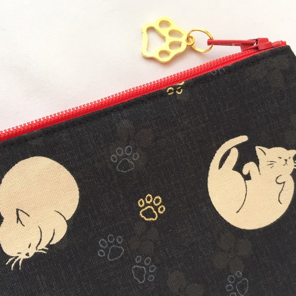 Pencil Case / Zipper Pouch 4”x8” - Sleeping Cats - Charcoal