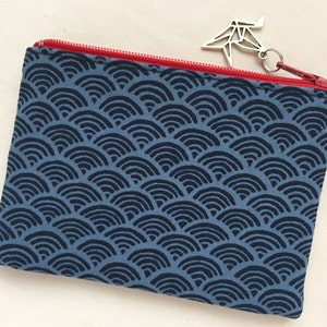 Seigaiha Zipper Pouch / Coin Purse 3.5”x5” - Japanese Blue Ocean Wave Pattern