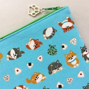 Shiba-inu Zipper Pouch - Japanese Lucky Dog - Shiba with Onigiri and Karakusa Furoshiki