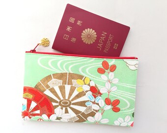 Upcycled Kimono Zipper Pouch 5”x8” - Chrysanthemum, Hagi