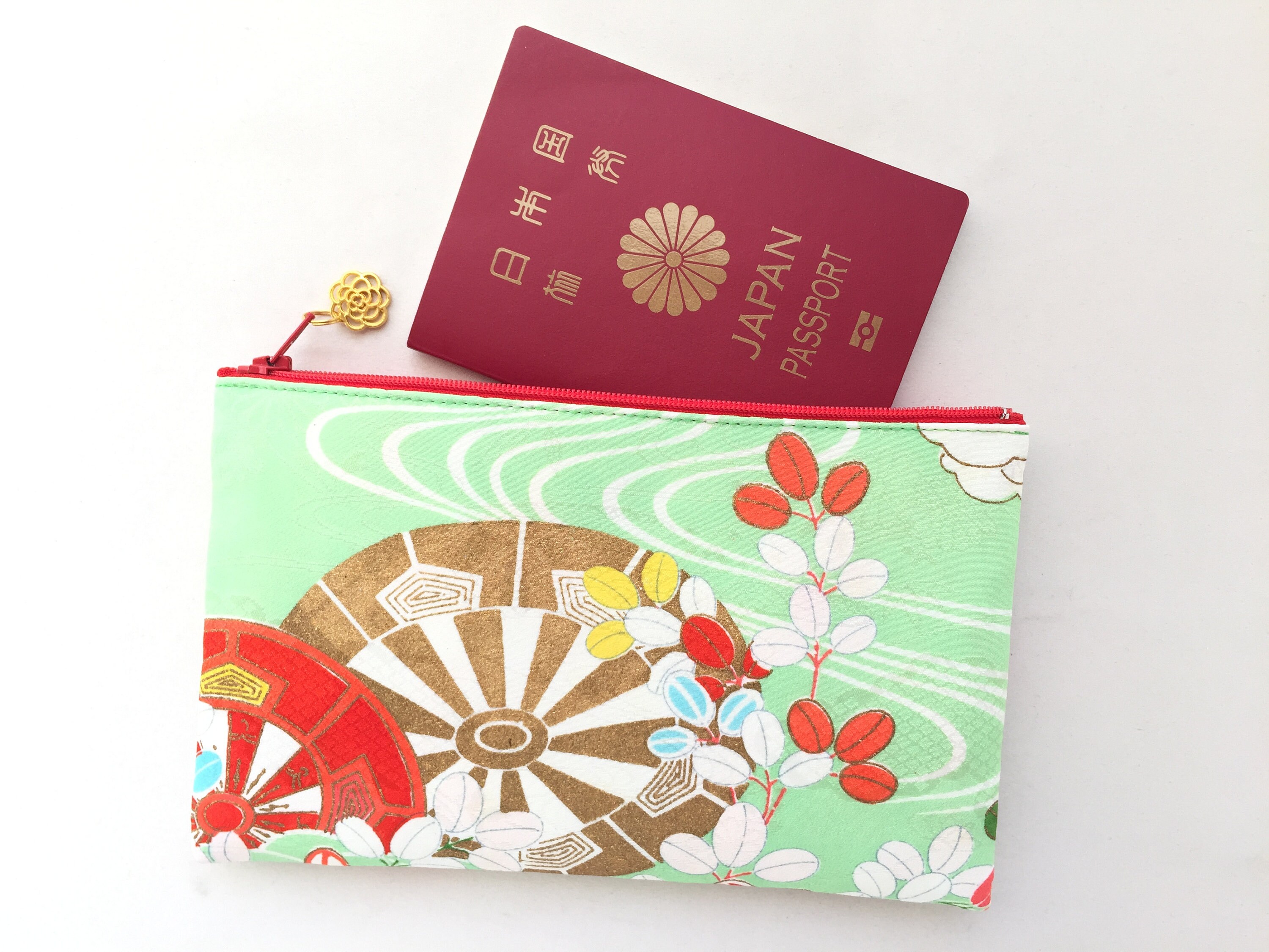 Upcycled Kimono Zipper Pouch 5”x8” - Chrysanthemum, Hagi