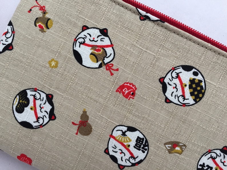 Maneki Neko Zipper Pouch /Coin Purse or Pencil Case Japanese Lucky Cat image 8