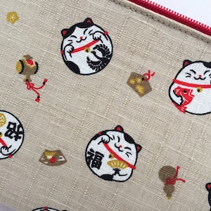 Maneki Neko Zipper Pouch /Coin Purse or Pencil Case Japanese Lucky Cat image 2