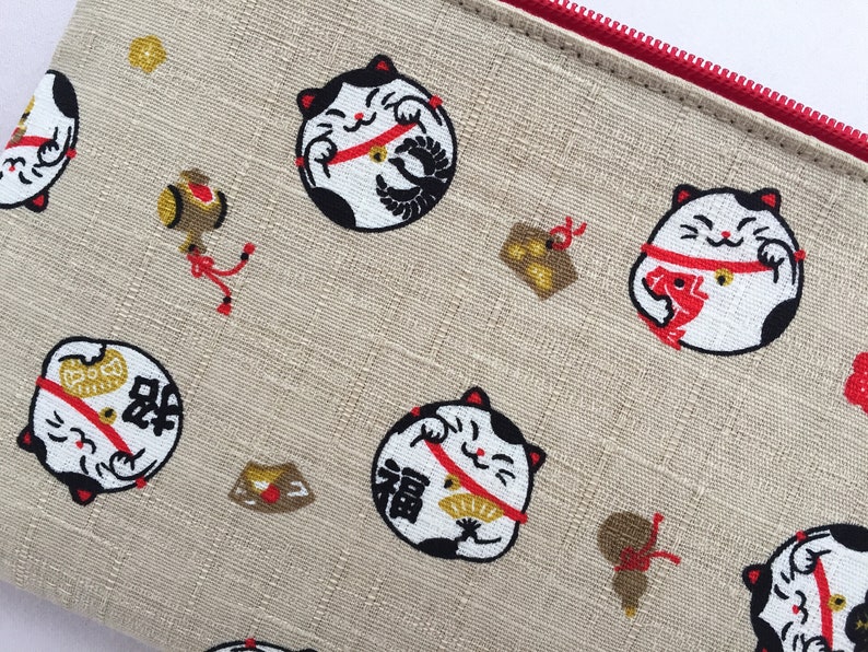 Maneki Neko Zipper Pouch /Coin Purse or Pencil Case Japanese Lucky Cat image 2