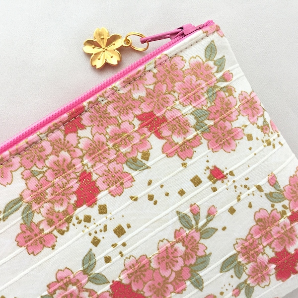 Senbonzakura Zipper Pouch / Coin Purse 3.5”x5”, Pencil Case 4”x8”, or Cosmetic Purse 5”x8” - Cherry Blossom in Full Bloom