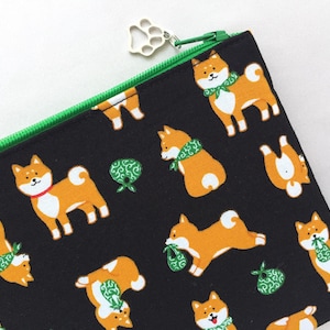 Shiba-inu Zipper Pouch - Japanese Lucky Dog - Shiba with Karakusa Furoshiki
