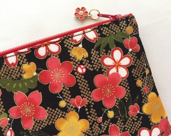 Japanese Traditional Plant Zipper Pouch - Shochikubai & Sakura - Pine, Bamboo, Plum Blossom, and Cherry Blossom