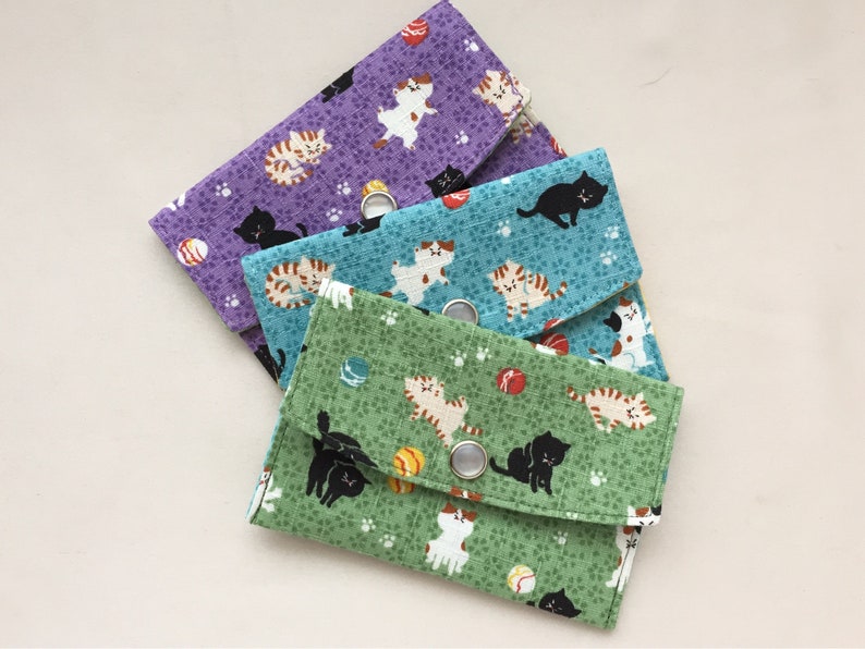 Business Card Case/ Gift Card Holder/ Mini Coin Purse Kawaii Neko Sky Blue, Green, or Purple image 9