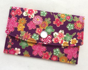 Business Card Case / Gift Card Holder / Snapped Pouch - Japanese Traditional Flowers on Amethyst