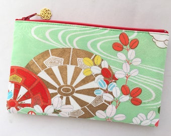 Upcycled Kimono Zipper Pouch 5”x8” - Chrysanthemum, Hagi