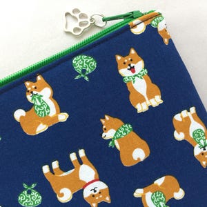 Shiba-inu Zipper Pouch - Japanese Lucky Dog - Shiba with Karakusa Furoshiki