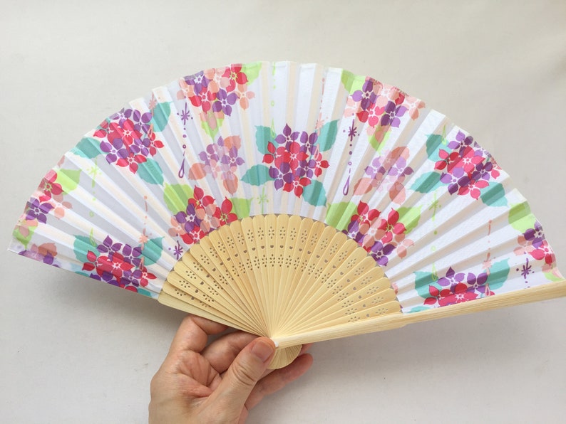 Folding Fan and Case Set - Hydrangea - Purple or Red image 6