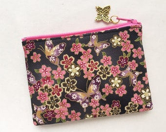 Sakura & Butterfly Coin Purse / Zipper Pouch