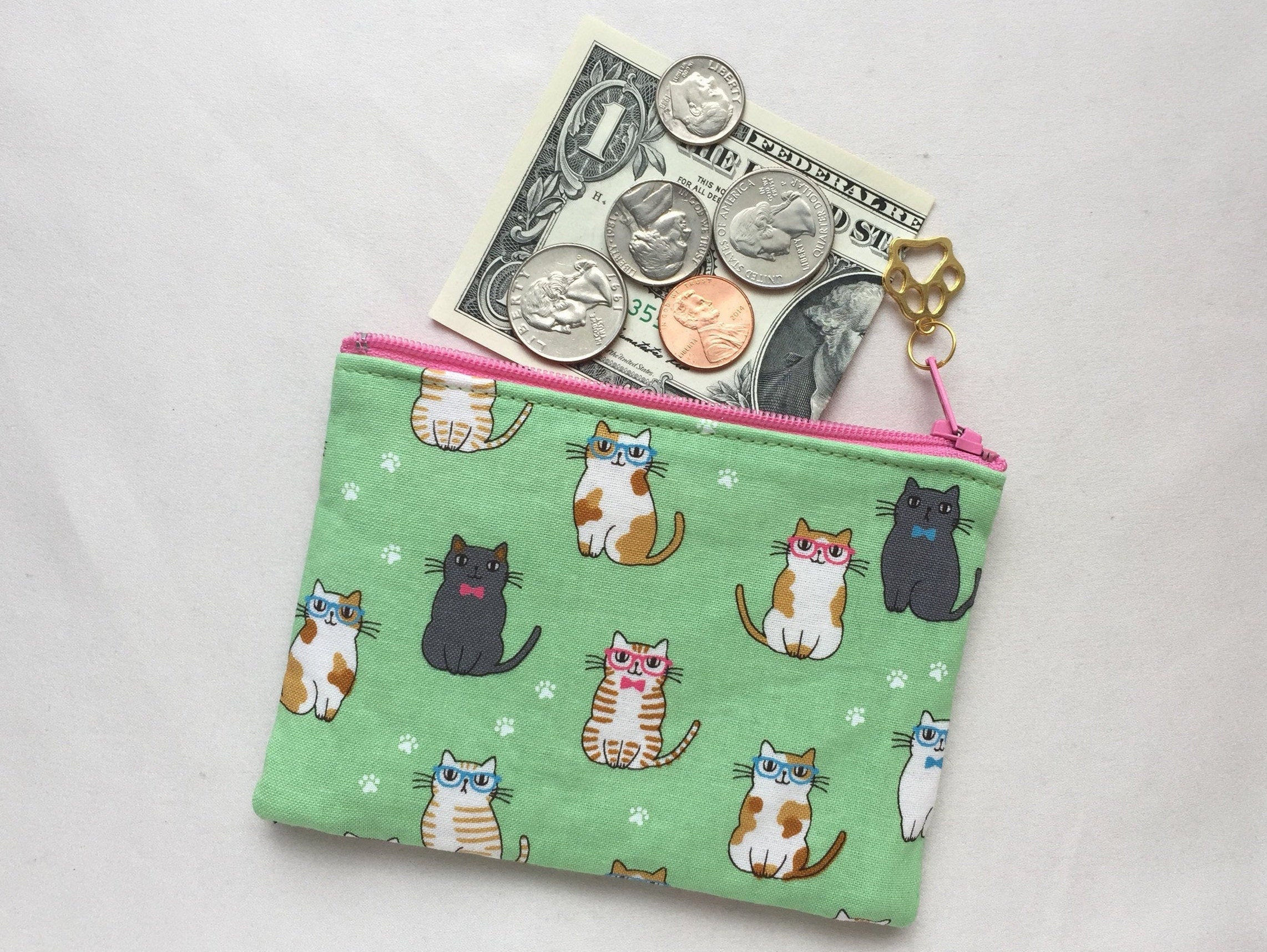 Cat Coin Purse / Zipper Pouch 3.5x5 Cats With Eyeglasses Etsy UK
