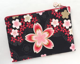 Sakura Zipper Pouch / Cosmetic Purse - Cherry Blossom