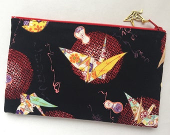 Origami Crane Zipper Pouch/ Cosmetic Pouch 5”x8”