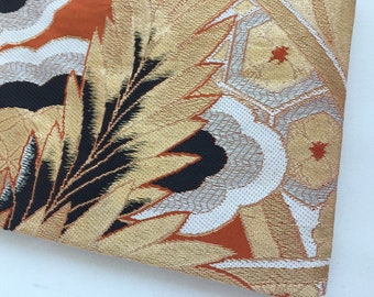 Upcycled Vintage Obi Clutch Bag / 6”x9” Zipper Pouch - Gold