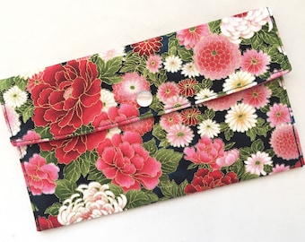 Snapped Pouch - Peony & Chrysanthemum - Indigo