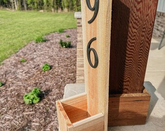Cedar House Number Planter: Custom Address Sign With Planter Box