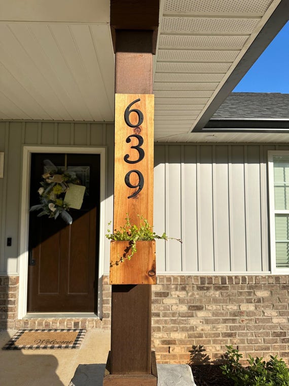 Cedar House Number Planter: Custom Address Sign With Planter Box