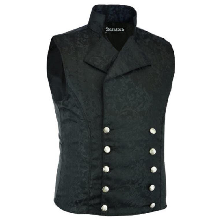 Men's Tailored Black Brocade Formal Waistcoat Gothic Brocade
