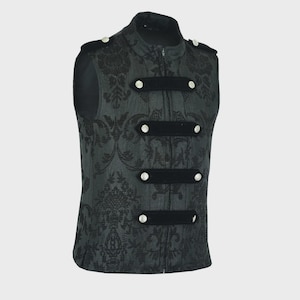 Men’s Tailored Punk Rock Black Brocade Formal Waistcoat Gothic Brocade Victorian Vest/USA
