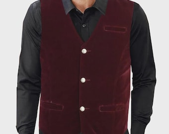 Men’s Maroon Velvet Vest /Wedding Vest/Prom Vest/ Men&#39;s Vest, Groom Vest, Grooms Men Vest, Groomsmen Vest