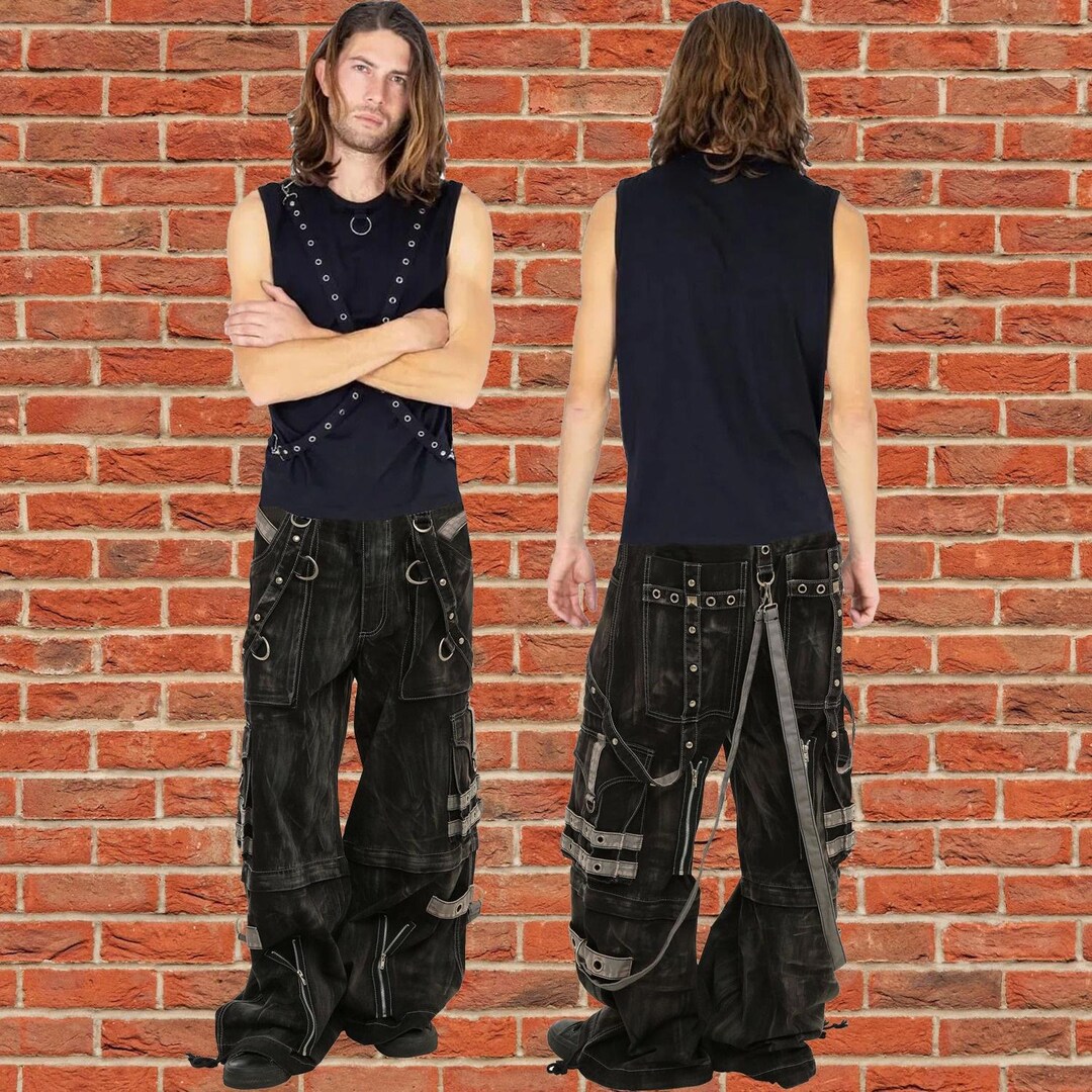 Gothic Black & Amp Grey Overdyed Zip Off Pants