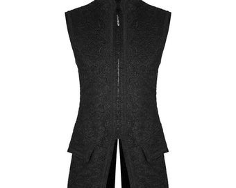 Men’s Tailored Black Long Brocade Formal Waistcoat Gothic Brocade Victorian Vest/USA