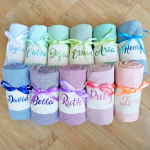 Personalized Beach Towel Gift, Custom Embroidered Turkish Towel, Bridesmaid Gift, Bachelorette Favor, Wedding Guest Gift, Holiday Present