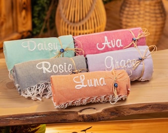 Toalla de playa de algodón turco orgánico bordada y personalizada: regalo de despedida de soltera