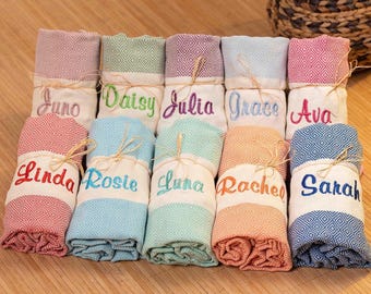 Toalla de playa turca personalizada, regalo bordado para damas de honor, recuerdo para despedida de soltera, toalla con nombre personalizado, regalo de playa para despedida de soltera