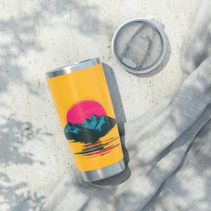 Mountain Vagabond Tumbler, Retro Travel Mug, Adventure Wanderlust Cup, Outdoor Enamel Bottle, Camping Hiking Gift