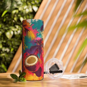 Tumbler with Palm Trees and Coconuts design, Reusable Cup for Tropical Vibes, Vacation Drinkware, Travel Mug, Summer Lover Gift, Beach Theme